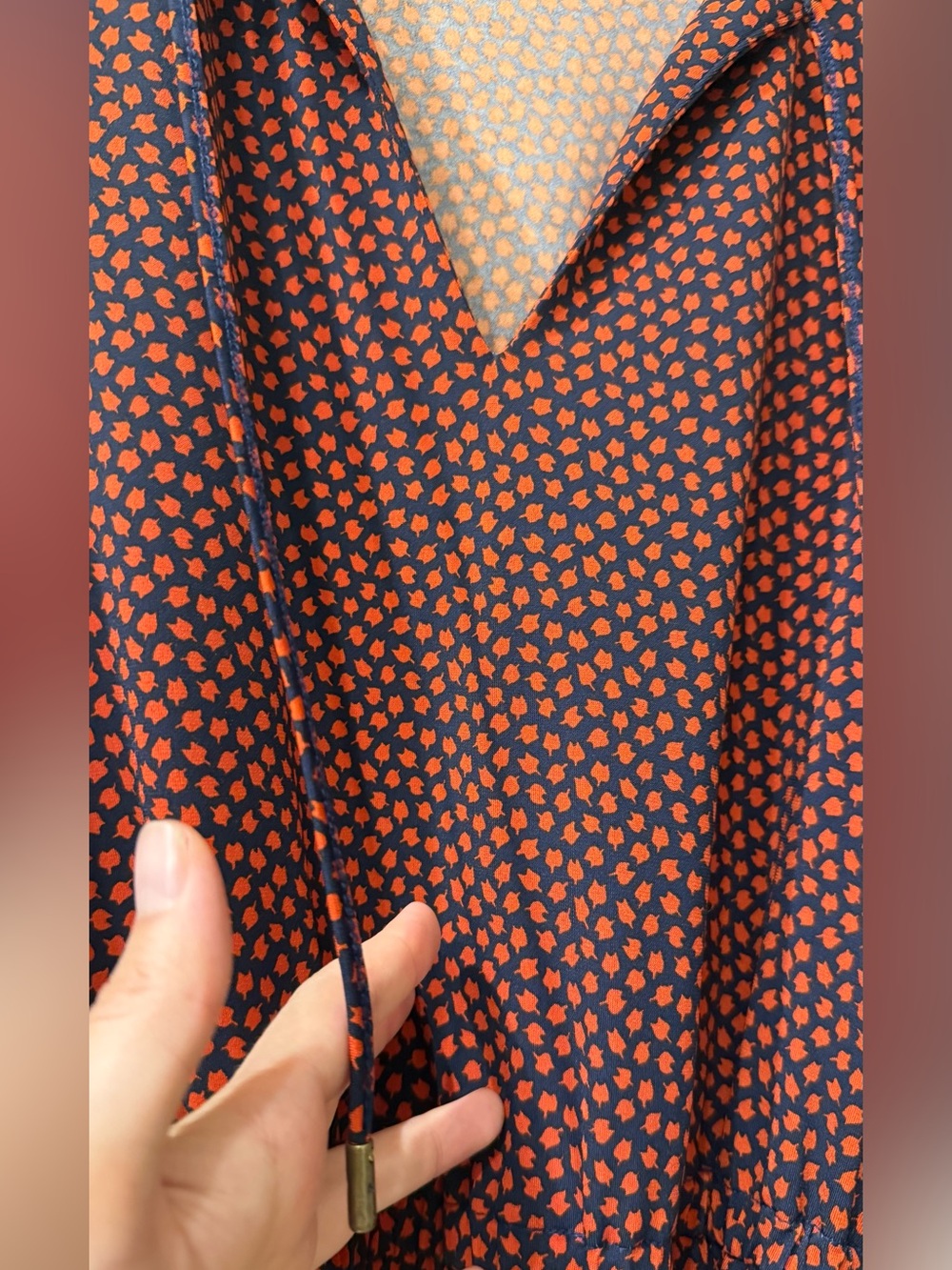 Michael Kors | Burgundy & Navy Print Tie-Waist Midi Dress | Size S - Picture 2 of 8